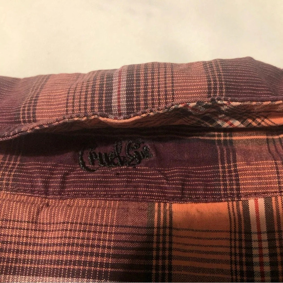 Cruel Girl Plaid Long Sleeve Button Down Shirt - Purple and  Peach Size Large - Picture 6 of 10